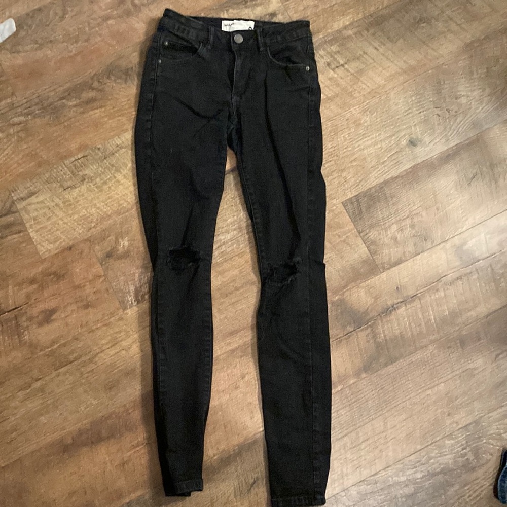 Black Garage Skinny Jeans with Ripped Knees